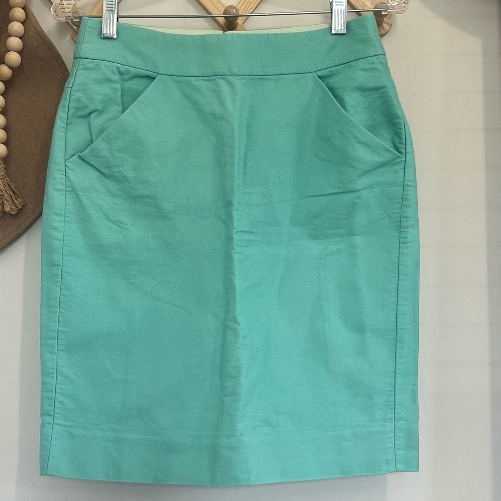J. Crew Green Cotton Pencil Skirt with Pockets